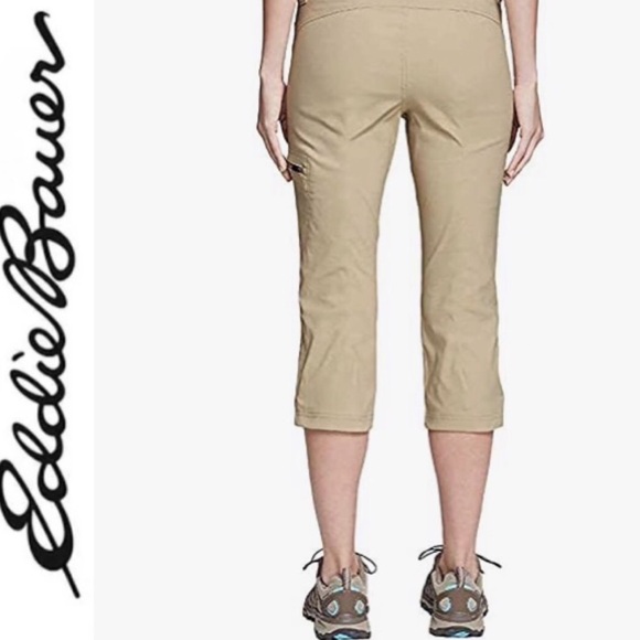 Eddie Bauer Sport Adjustable Capri's Size 10 Stretch 4 Zipper pockets Tan Hiking - Picture 1 of 16